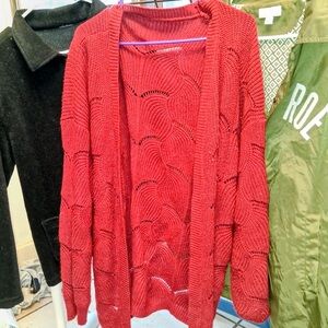 LuLaRoe Red Open-Knit Cardigan and Black sweater jacket